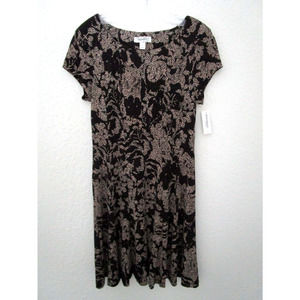 Dressbarn Woman’s Dress Black Brown Short Sleeve Fit & Flair Career Size 8 NEW